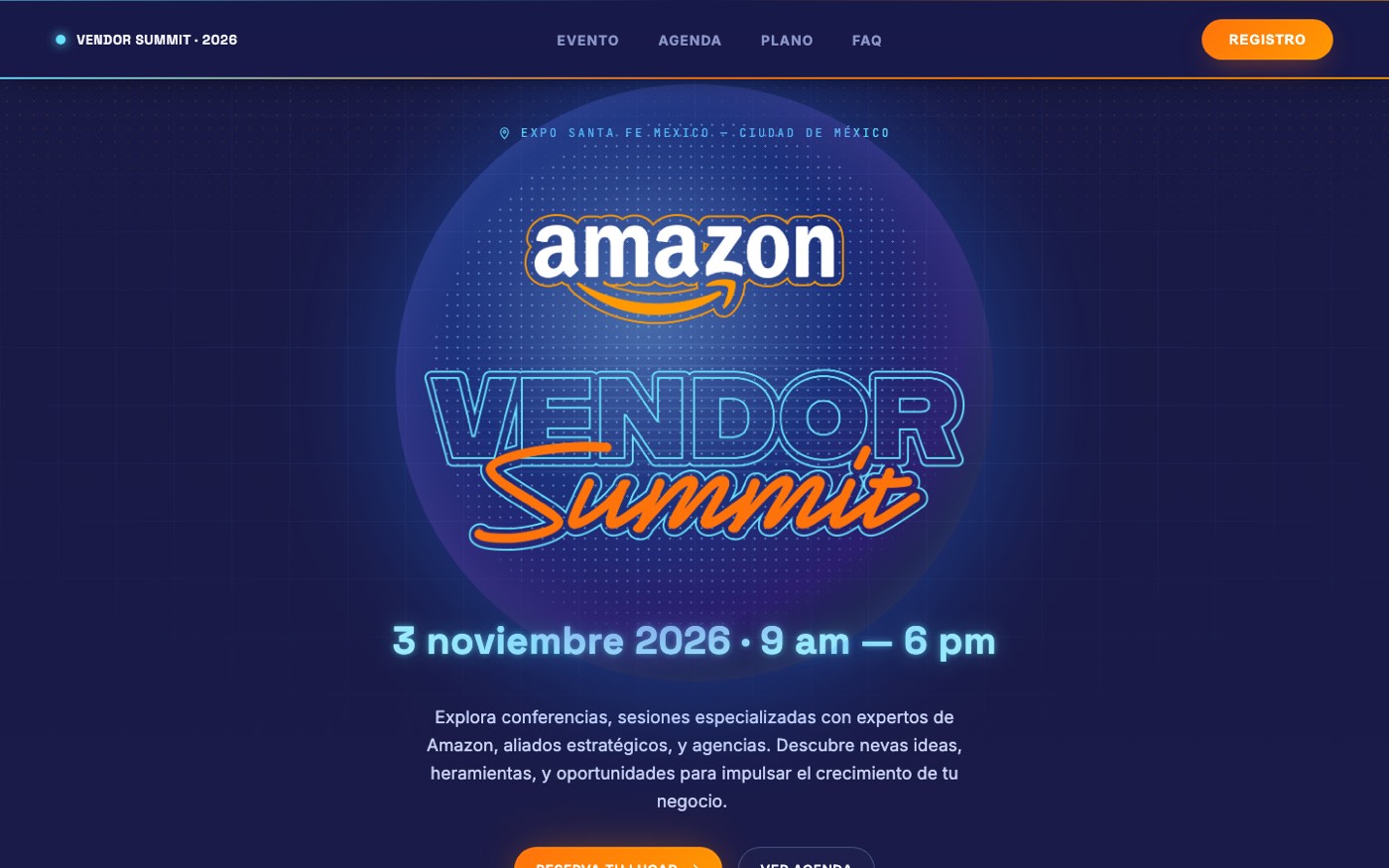 Micrositio del Amazon Vendor Summit 2026, hecho con Fankit